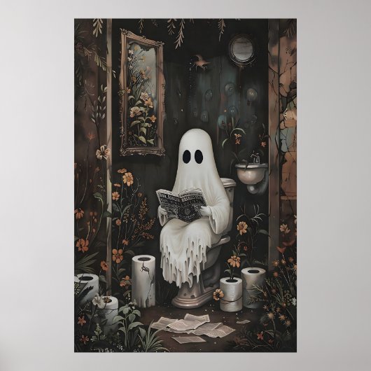 Spook leest krant op toiletprint, donker poster (Voorkant)