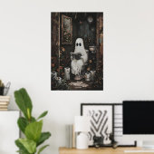 Spook leest krant op toiletprint, donker poster (Thuiskantoor)