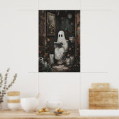 Spook leest krant op toiletprint, donker poster (Keuken)