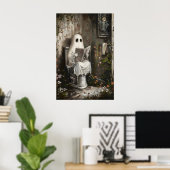Spook leest Kunstprint Krant, Whimsical Poster (Thuiskantoor)