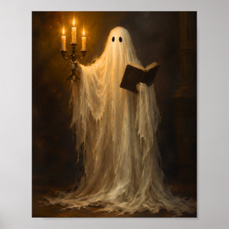 Spook leest met kandelaar Vintage Gotische Kunst Poster