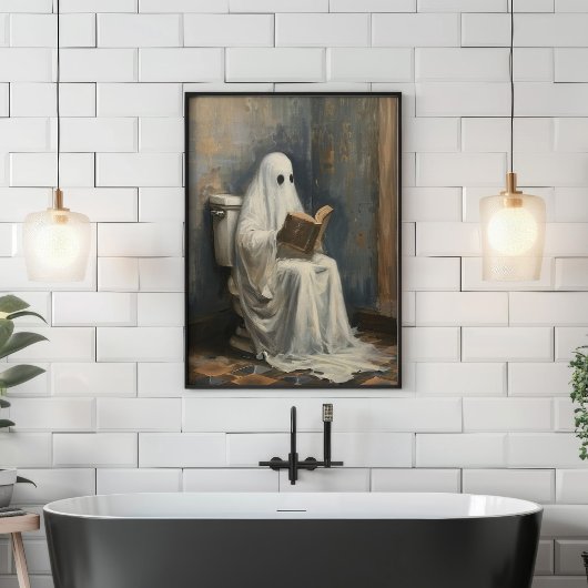 Spook lezen van een boek  Halloween badkamer Poster