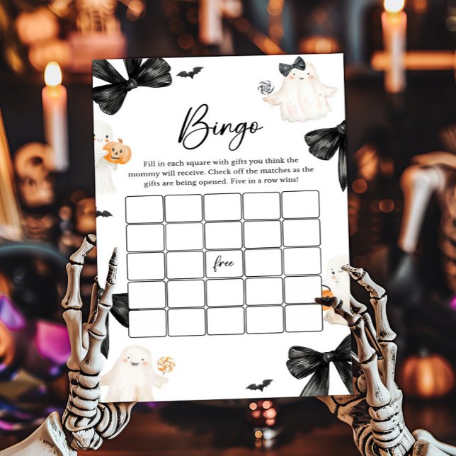 Spook Little Boo Halloween Bingo Spel (Black Bow Little Boo Halloween Baby Shower Bingo Game)