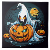 Spook met gloeiende pompoenen op Halloween Tegeltje (Voorkant)