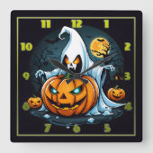 Spook met gloeiende pompoenen op Halloween Vierkante Klok (Voorkant)