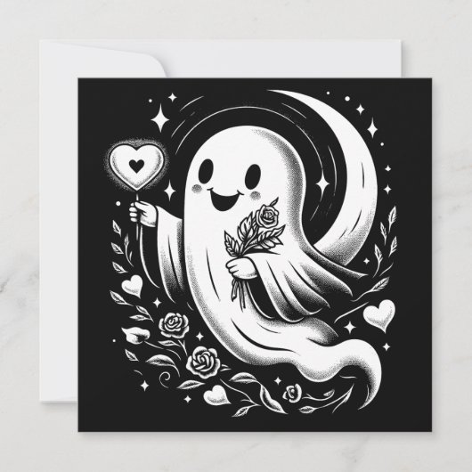 Spook met Hart en Rozen Schattigee Spooky Valentij Kaart (Voorkant)