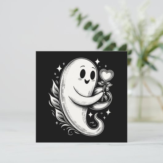 Spook met Hart Schattige Griezelige Valentijn Kaart (Staand voorkant)