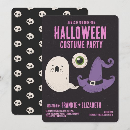 Spook Met Heks Halloween Kostuum Feest Kaart (Voorkant / Achterkant)