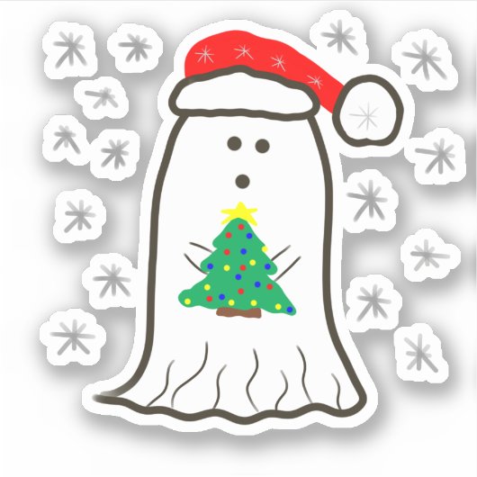 Spook met Kerstboom Sticker (Voorkant)
