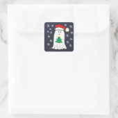 Spook met Kerstboom Vierkante Sticker (Tas)
