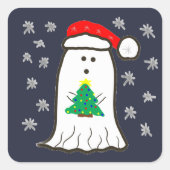 Spook met Kerstboom Vierkante Sticker (Voorkant)
