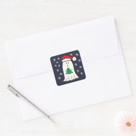 Spook met Kerstboom Vierkante Sticker