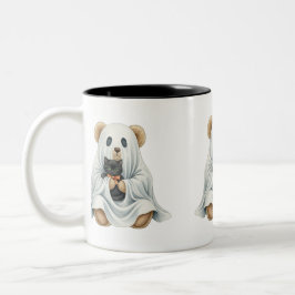 Spook met kitten, teddybeer, halloween, auteur n tweekleurige koffiemok
