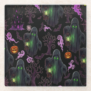 Spook met Lantaarn en groene ogen Halloween Night Glazen Onderzetter