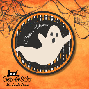 Spook met oranje en zwarte vintage streep ronde sticker