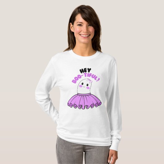 Spook met Paarse rok & Hey Boo-tiful! Halloween T-shirt (Voorkant volledig)