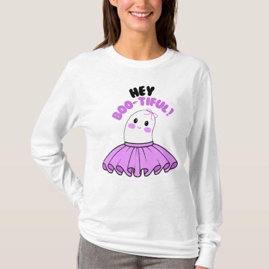 Spook met Paarse rok & Hey Boo-tiful! Halloween T-shirt (Voorkant)