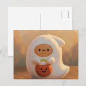 Spook met pompoen emmer halloween briefkaart (Voorkant / Achterkant)