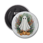 Spook met pompoenen en herfstbladeren button flesopener (Voorkant)