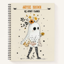 Spook met Zonnebloemen & Naam Whimsical Halloween Notitieboek