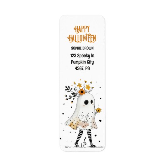 Spook met Zonnebloemen Whimsical Halloween Adres Etiket (Voorkant)