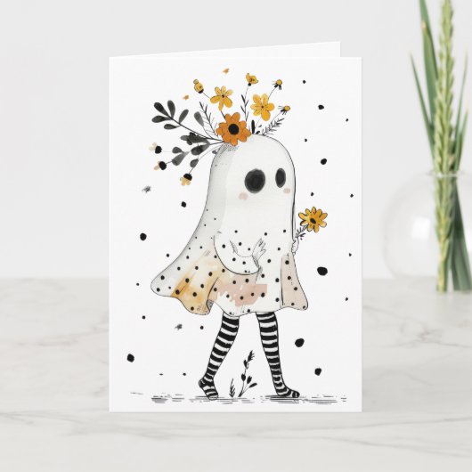 Spook met Zonnebloemen Whimsical Happy Halloween Kaart (Voorkant)