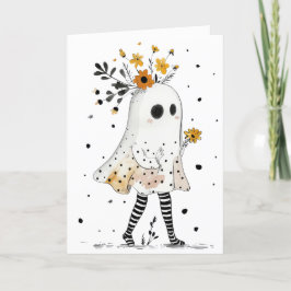 Spook met Zonnebloemen Whimsical Happy Halloween Kaart
