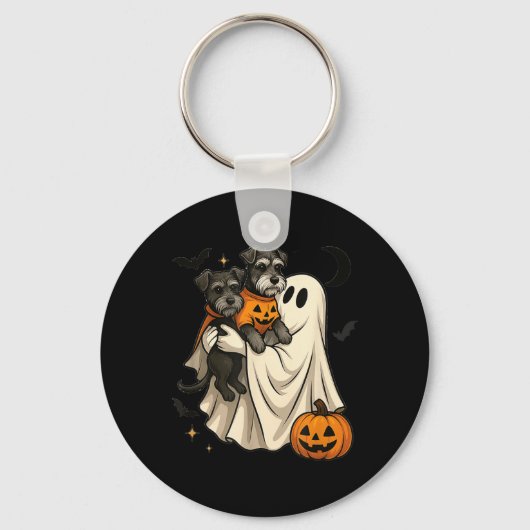 Spook Miniature Schnauzer Hond Halloween Sleutelhanger (Voorkant)
