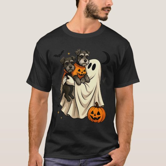 Spook Miniature Schnauzer Hond Halloween T-shirt (Voorkant)