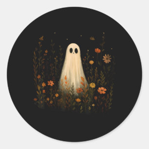 Spook op een bloemrijke weide Halloween herfst ont Ronde Sticker