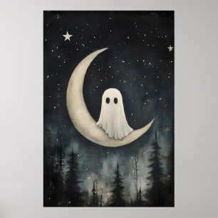 Spook op maanprint, griezelig gotisch bos, donker poster