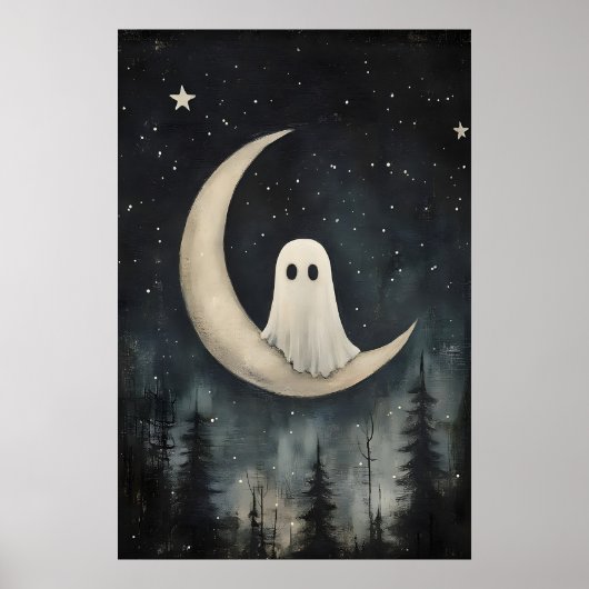 Spook op maanprint, griezelig gotisch bos, donker poster (Voorkant)