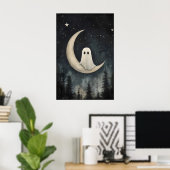 Spook op maanprint, griezelig gotisch bos, donker poster (Thuiskantoor)