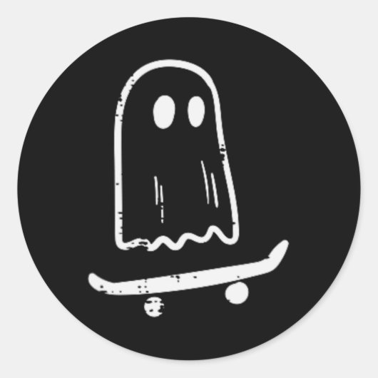 Spook Op Skateboard Leuk Retro Halloween Kostuum B Ronde Sticker (Voorkant)