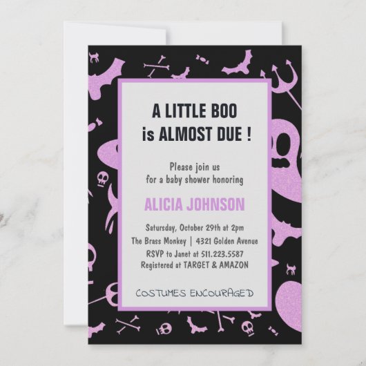 Spook Paarse Glitter Oktober Halloween Baby shower Kaart (Voorkant)