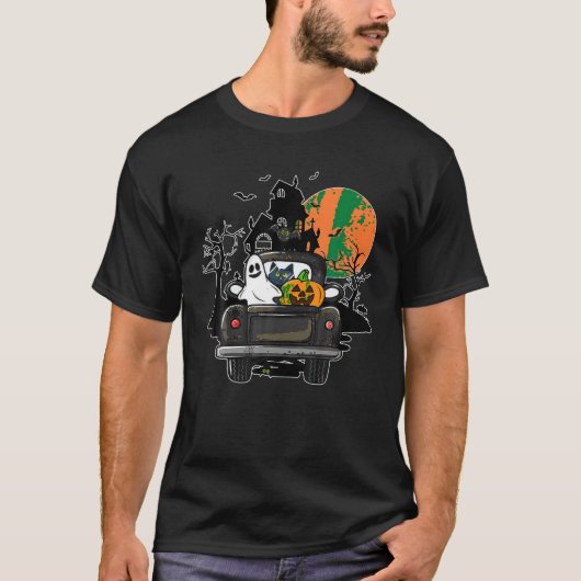 Spook Pompoen Kat Riding Truck Halloween Spooky Se T-shirt (Voorkant)