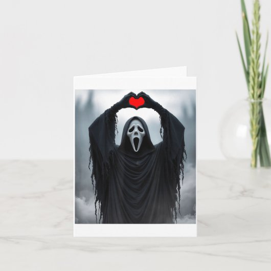 Spook Rode Hart Handen Y Gezicht Halloween Valenti Kaart (Voorkant)
