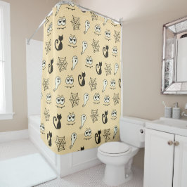 Spook, Spiderwebs en Black Cats Geel Douchegordijn