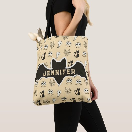 Spook, Spiderwebs en Black Cats Geel Tote Bag (Dichtbij)