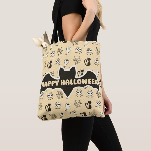 Spook, Spiderwebs en Black Cats Geel Tote Bag (Dichtbij)