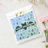 Spook, spinnenwebben en zwarte katten blauw bedankzakje (Gezegeld)