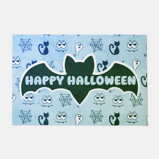 Spook, spinnenwebben en zwarte katten blauw deurmat (Voorkant)