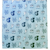 Spook, spinnenwebben en zwarte katten blauw douchegordijn (Voorkant)