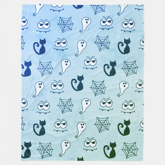 Spook, Spinnenwebben en Zwarte Katten Blauw Fleece Deken (Voorkant)