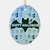 Spook, spinnenwebben en zwarte katten blauw keramisch ornament (Rechts)