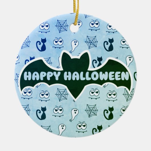 Spook, spinnenwebben en zwarte katten blauw keramisch ornament (Voorkant)