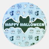 Spook, spinnenwebben en zwarte katten blauw ronde sticker (Voorkant)