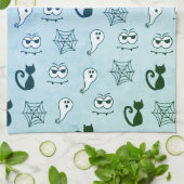 Spook, spinnenwebben en zwarte katten blauw theedoek (Gevouwen)