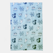 Spook, spinnenwebben en zwarte katten blauw theedoek (Verticaal)