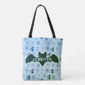 Spook, spinnenwebben en zwarte katten blauw tote bag (Achterkant)